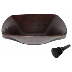 SimplyCopper Square Copper Vessel Bath Sink In Aged Copper, Drain Included