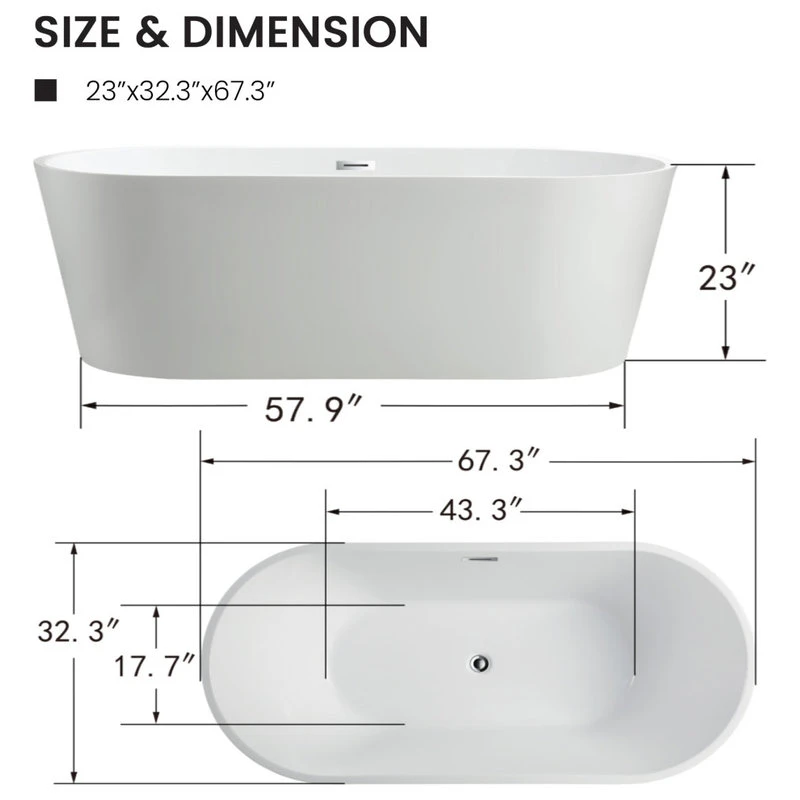 Vanity Art LLC Vanity Art 68" Freestanding Acrylic Bathtub - Image 8