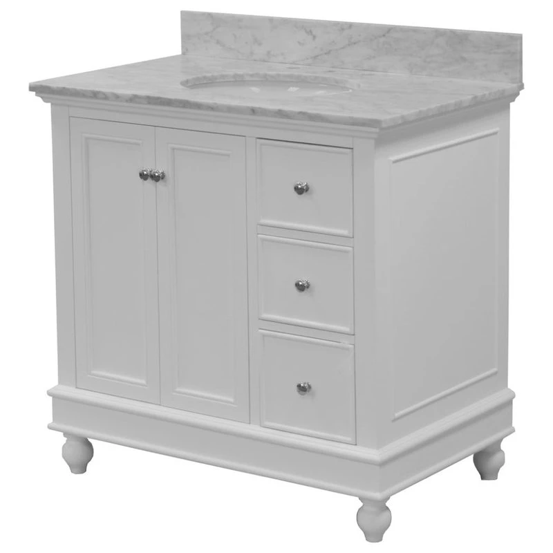 Kitchen Bath Collection Bella 36" Single Bathroom Vanity In White With Carrara Marble Top - Image 4