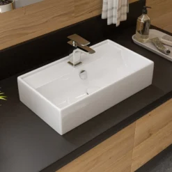Alfi Trade White 22" Rectangular Wall Mounted Ceramic Sink With Faucet Hole