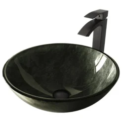 VIGO Gray Onyx Glass Vessel Sink And Duris Faucet Set, Matte Black Finish