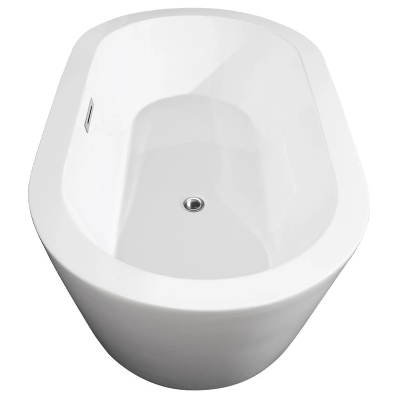 Wyndham Collection Mermaid 60" Freestanding White Bathtub, Polished Chrome Drain And Overflow Trim - Image 3