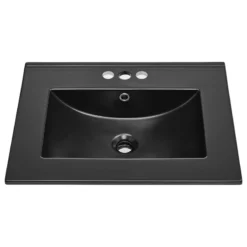 Swiss Madison Ceramic Vanity Top 24" With Three Faucet Holes, Matte Black