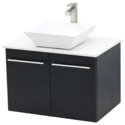 Wind Bay 24" Wall Mount Vanity, White Stone Countertop, Black