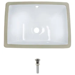 MR Direct Sinks And Faucets U1611-White Undermount Porcelain Bathroom Sink, Brushed Nickel, Ensemble