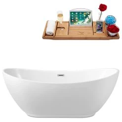 62" Streamline N-580-62FSWH-FM Soaking Freestanding Tub With Internal Drain