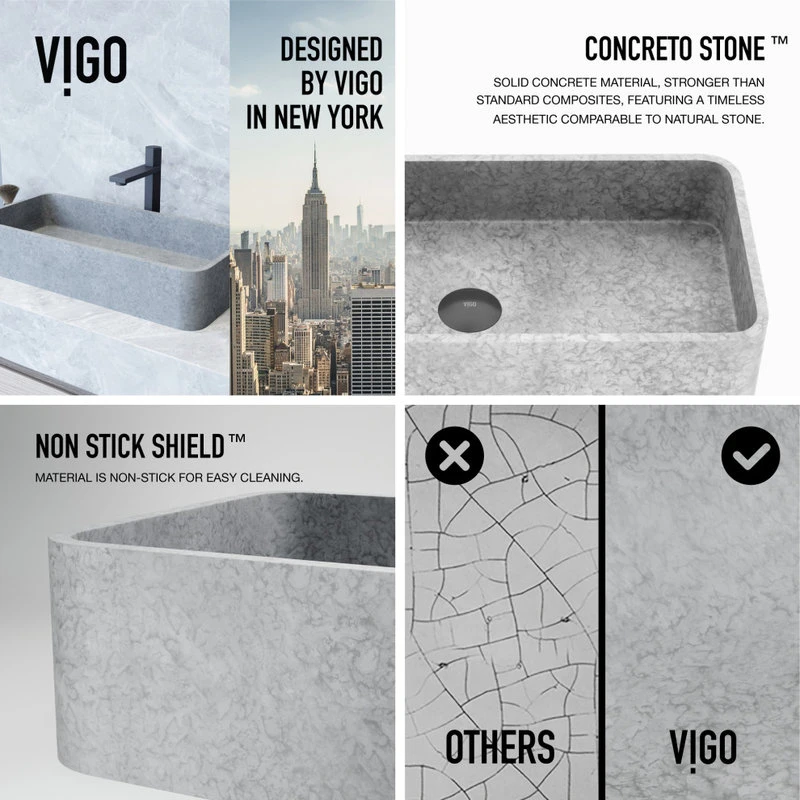 VIGO Concreto Stone Rectangular Bathroom Vessel Sink - Image 7