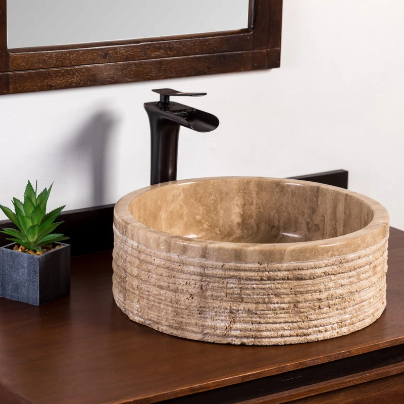 Laguna Marble Natural Stone Vessel Bathroom Sink, Brushed Blizz Travertine - Image 2