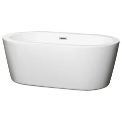 Wyndham Collection Mermaid 60" Freestanding White Bathtub, Polished Chrome Drain And Overflow Trim