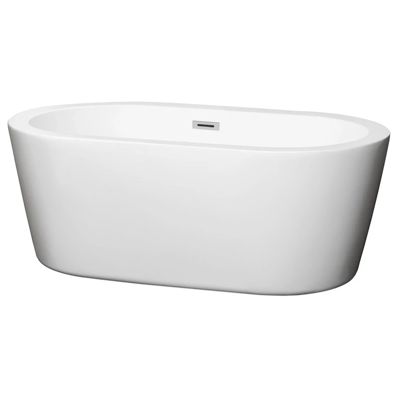 Wyndham Collection Mermaid 60" Freestanding White Bathtub, Polished Chrome Drain And Overflow Trim