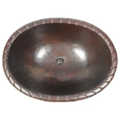 SimplyCopper 19" Oval Copper Bath Sink With Decorative Rope Edging, Drain Included