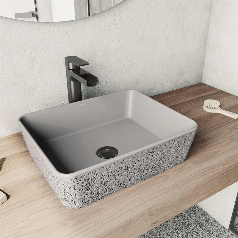 VIGO Vessel Bathroom Sink, 17", Cast Stone, Rectangular - Image 4