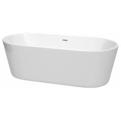 Wyndham Collection Carissa 71" Freestanding White Bathtub, Polished Chrome Drain And Overflow Trim