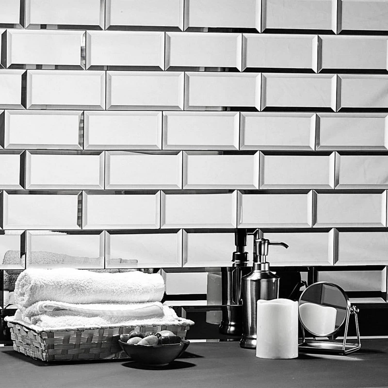 Abolos Reflections Peel & Stick 3x6 Beveled Glass Mirror Subway Tile In Glossy Silver, 1 Pc 6 Abolos Reflections Peel & Stick 3x6 Beveled Glass Mirror Subway Tile In Glossy Silver, 1 Pc - Image 4