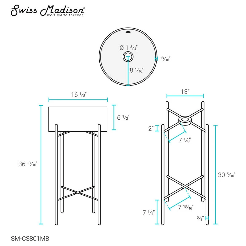 Swiss Madison Monaco 16.5" Round Console Sink, White Basin Matte Black Legs - Image 10