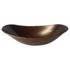 SimplyCopper 18" Oval Copper Bathroom Sink Canoa "Sleigh" Style In Brushed Sedona