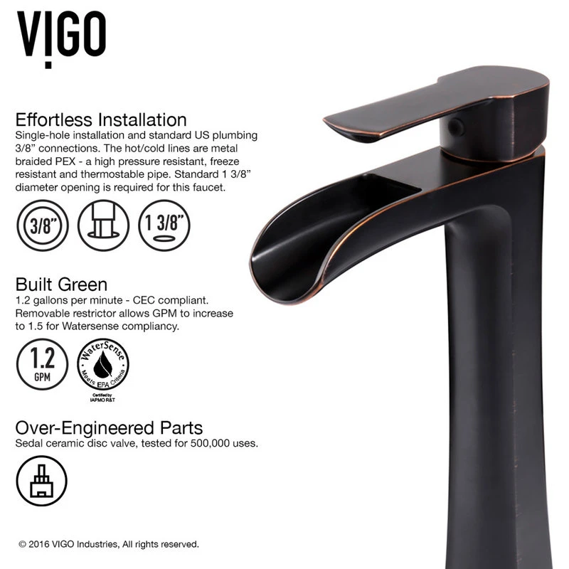 VIGO 18" Glass Vessel Bathroom Sink And Niko Vessel Faucet - Image 8