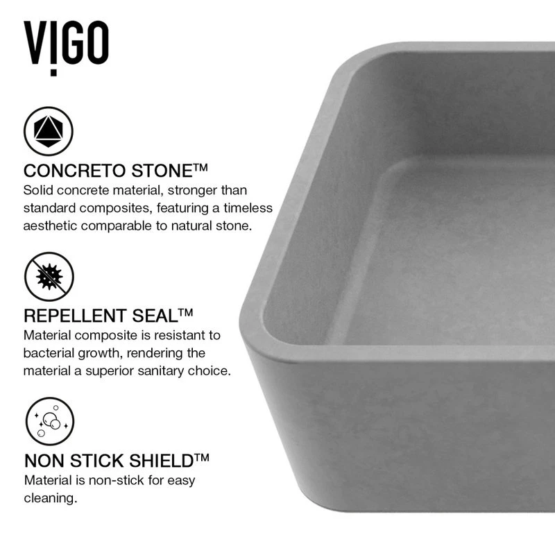 VIGO Concreto Stone Rectangular Vessel Bathroom Sink - Image 8