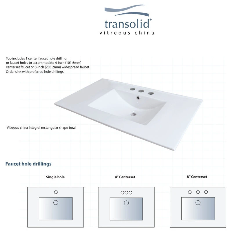 Transolid Juliette 49" Vitreous China Vanity Top With Integrated Sink, White - Image 6