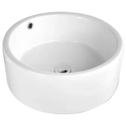 Eisen Home Sutherland White Ceramic Round Vessel Bathroom Sink With Overflow, Popup Drain