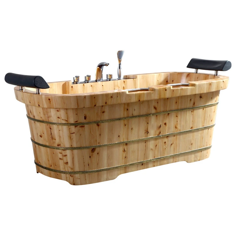 Alfi Trade Inc Alfi Brand 65" 2 Person Free Standing Wooden Bathtub With Fixtures & Headrests