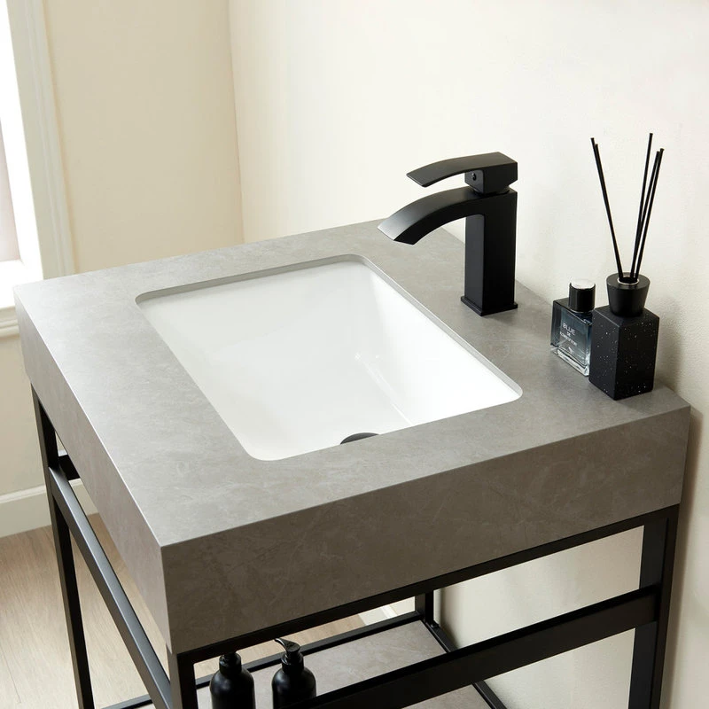 Vinnova Funes 24" Single Console Sink In Matte Black With Gray Sintered Stone Top - Image 5