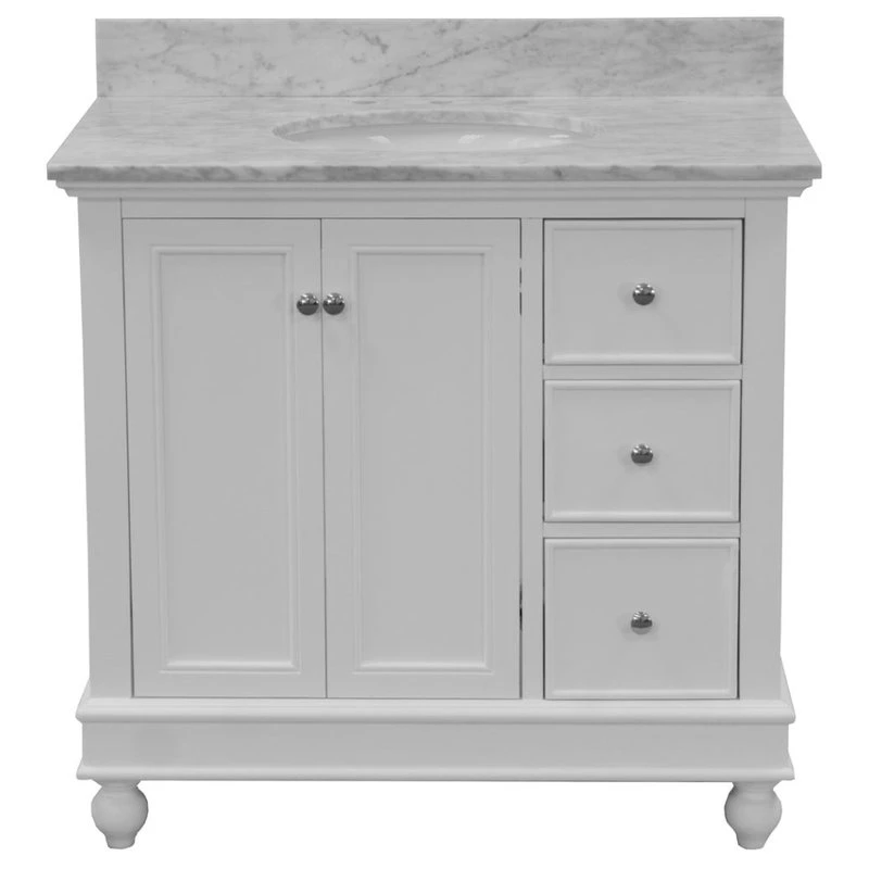 Kitchen Bath Collection Bella 36" Single Bathroom Vanity In White With Carrara Marble Top - Image 5