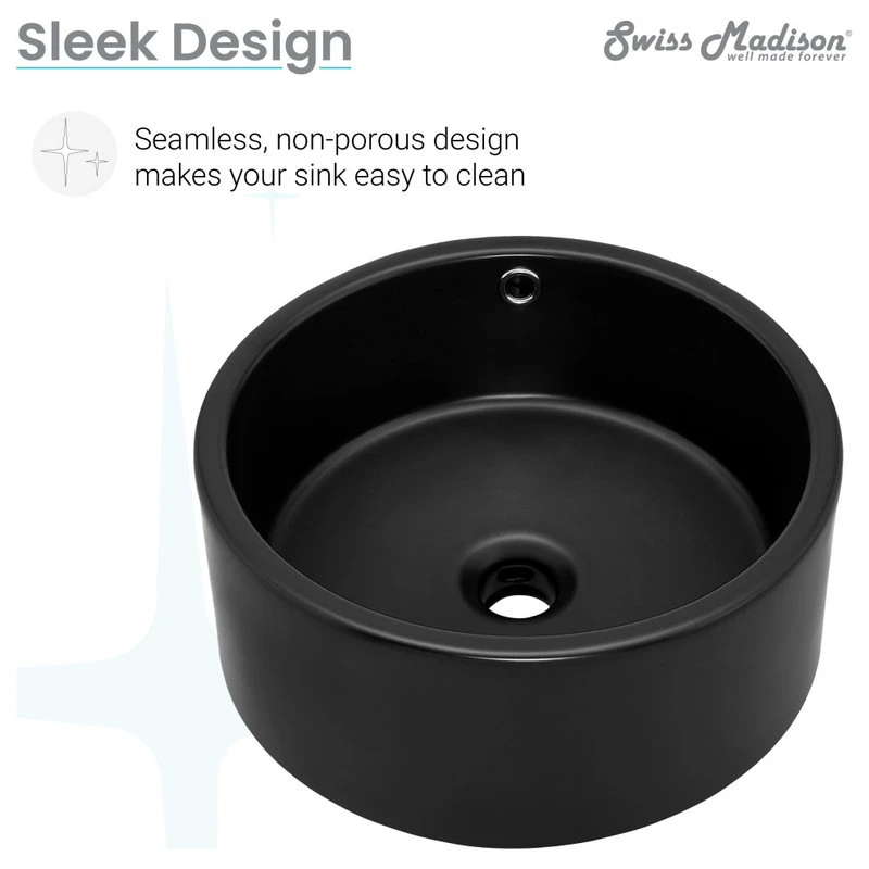Swiss Madison Monaco Round Vessel Sink, Matte Black - Image 11