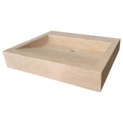 TashMart Rectangular Angled Flow Natural Stone Vessel Sink, Light Travertine