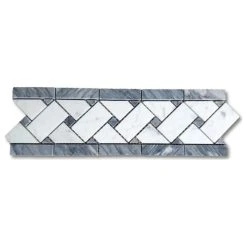 Stone Center Online Carrara Venato Marble Basketweave Mosaic Border Bardiglio Dot Polished, 1 Sheet