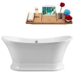 68" Streamline N201WH Soaking Freestanding Tub And Tray With External Drain