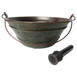 SimplyCopper Copper Vessel BUCKET Bath Sink Green Weathered Exterior & Grid Drain