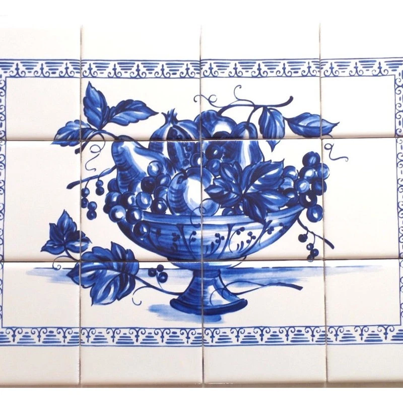 Mottles Murals Ceramic Tiles Blue Fruit Kiln Fired Ceramic Tile Mural Backsplash Delft, 12-Piece Set - Image 2
