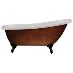 The Tub Connection Acrylic 61" Slipper Clawfoot Tub Faux Copper Finish, 7" Faucet Holes