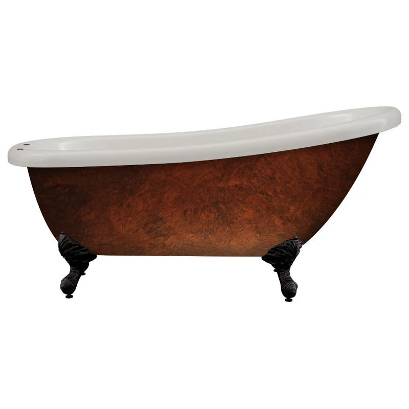 The Tub Connection Acrylic 61" Slipper Clawfoot Tub Faux Copper Finish, 7" Faucet Holes