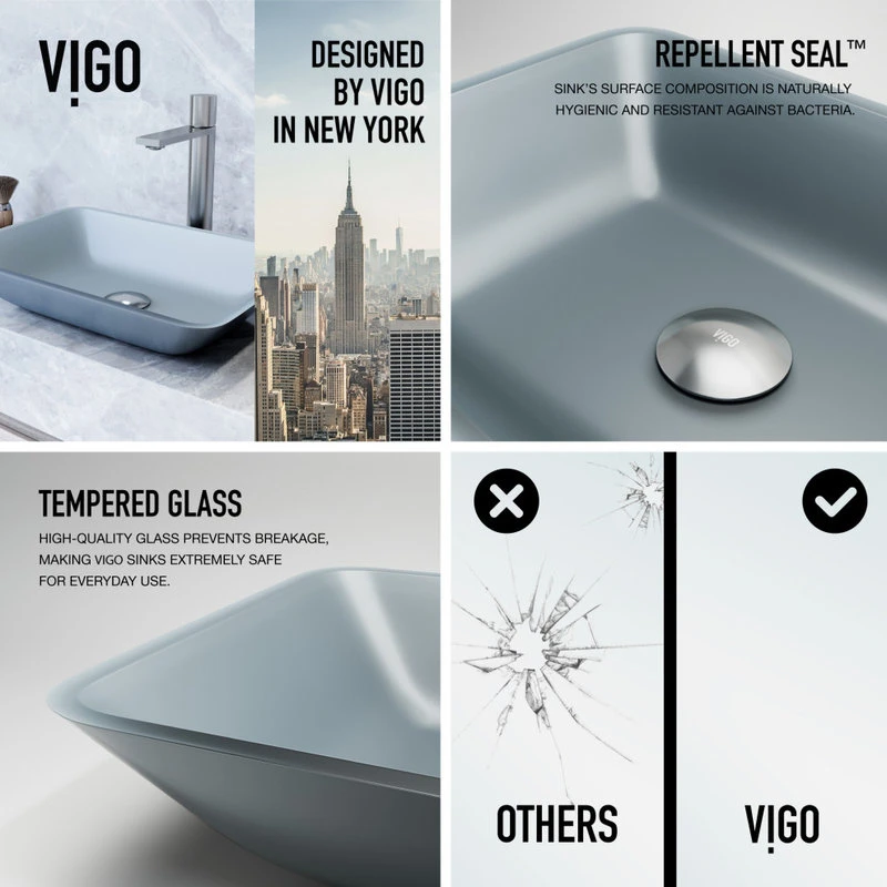 VIGO Blue Sottile MatteShell Vessel Bathroom Sink With Gotham Bathroom Faucet - Image 5