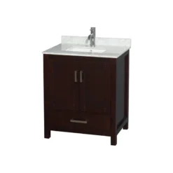 Wyndham Collection Sheffield 30" Espresso Single Vanity, Carrara Marble Top, Um Sq Sink, No
