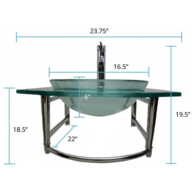 Renovators Supply Manufacturing Round Glass Wall Mount Console Sink 23 3/4" With Faucet, Drain And Towel Bar - Image 5