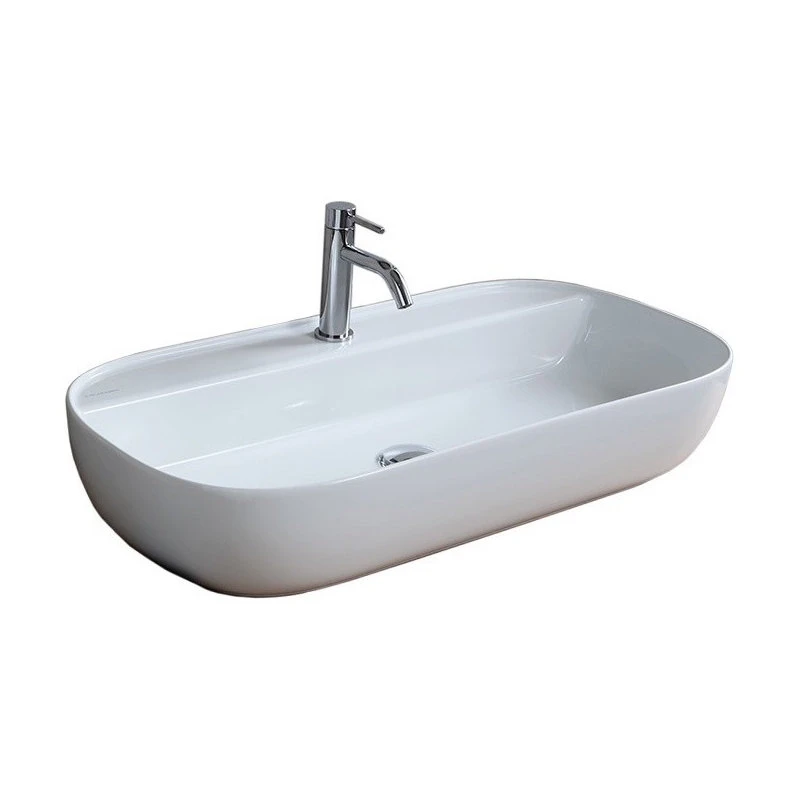 Scarabeo Ceramiche 30" Oval White Ceramic Vessel Sink, 1-Hole