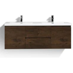 Bathroom Vanity Wholesale INC. MOB 60" Double Sink Wall Mounted With Reinforced Acrylic Sink, Black, Rosewood