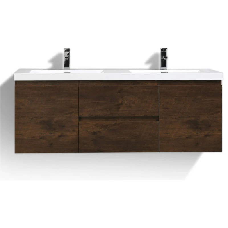 Bathroom Vanity Wholesale INC. MOB 60" Double Sink Wall Mounted With Reinforced Acrylic Sink, Black, Rosewood