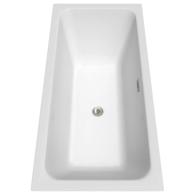 Wyndham Collection Galina 67" Freestanding White Bathtub, Brushed Nickel Tub Filler And Trim Kit - Image 4