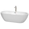 Wyndham Collection Soho 72" Freestanding White Bathtub, Brushed Nickel Tub Filler And Trim Kit