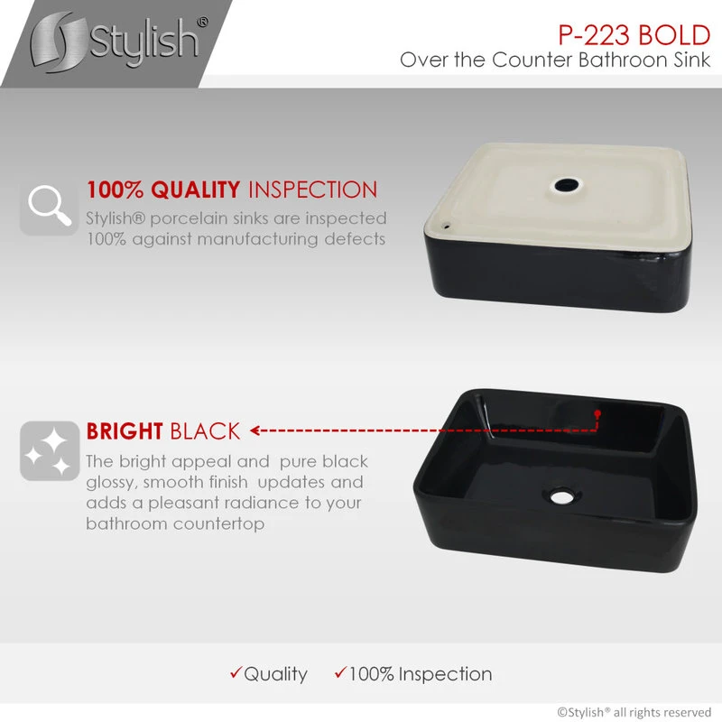 STYLISH 18" White Rectangular Ceramic Vessel Bathroom Sink Black - Image 5