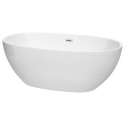 Wyndham Collection Juno 63" Freestanding White Bathtub, Polished Chrome Drain And Overflow Trim