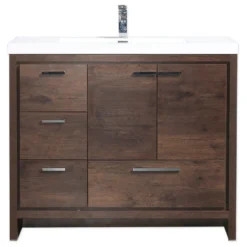 BATHROOM VANITIES WHOLESALE Mod 42" Modern Bathroom Vanity, Rosewood, Left Drawer