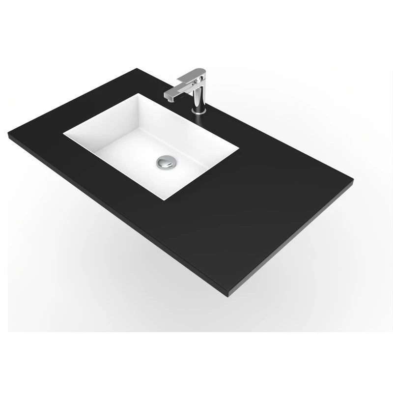 Castello USA Serenity Solid Surface Bathroom Vanity Top With Left Sink Basin, Black - Image 3