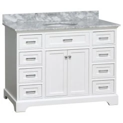 Kitchen Bath Collection Aria 48" Bathroom Vanity, White, Carrara Marble