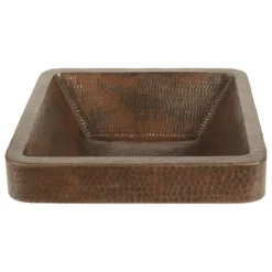 Premier Copper Products 15" Square Skirted Vessel Hammered Copper Bathroom Sink