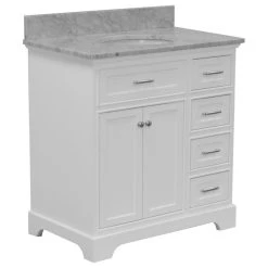 Kitchen Bath Collection Aria 36" Bathroom Vanity, White, Carrara Marble